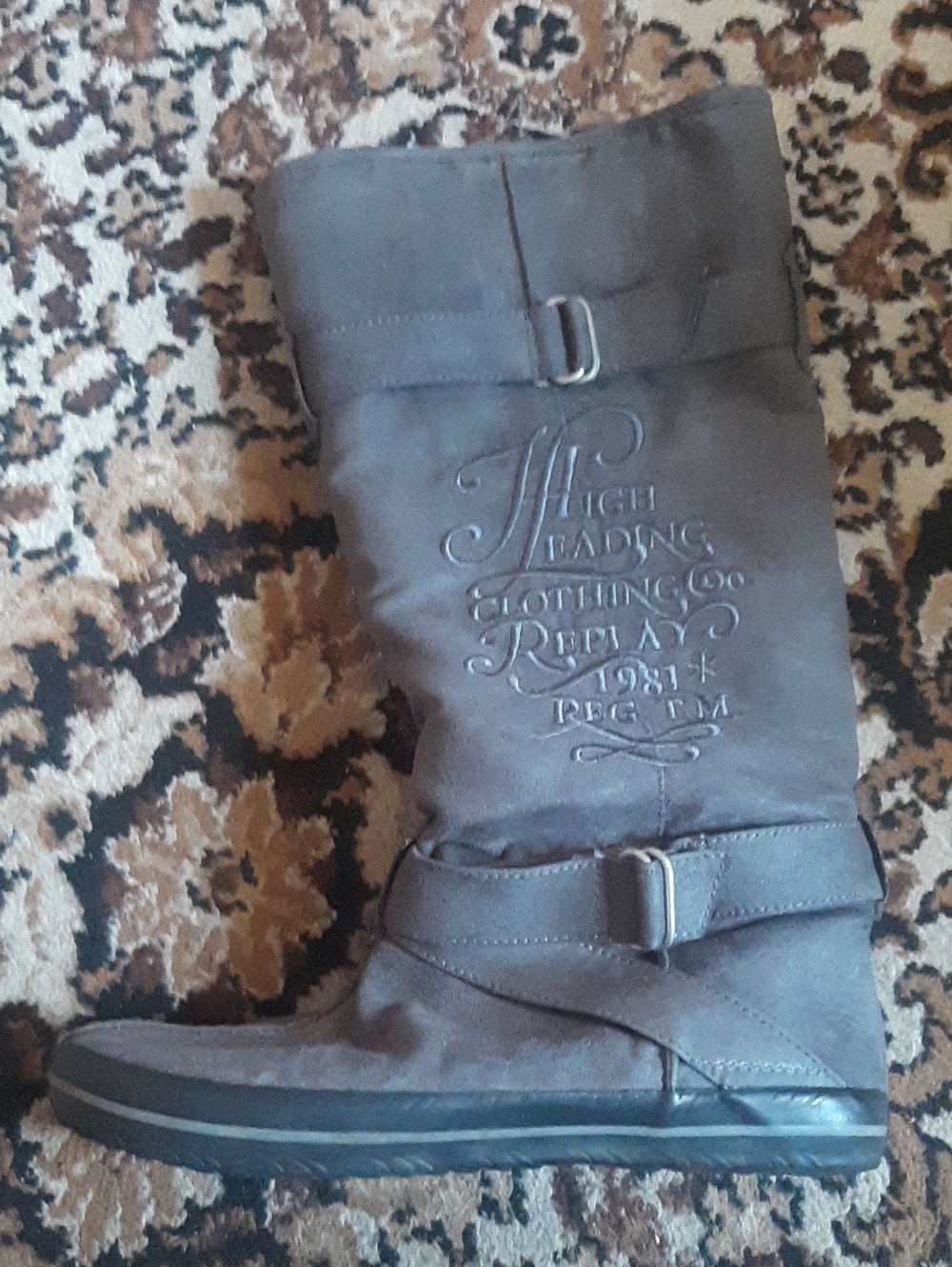 Replay Dark Gray Mid-Calf Buckle Detail Women's Boot